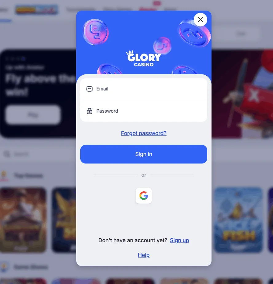 Glory Casino sign up